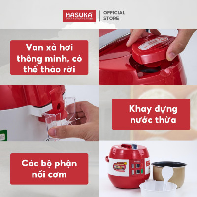 Nồi cơm điện HASUKA HSK-886 dung tích 2L, công suất 700W - Lòng niêu dầy phủ chống dính ceramic, chống xước siêu bền - HÀNG CHÍNH HÃNG