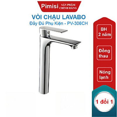 Vòi Chậu Lavabo Pimisi PV-306CH Thân Cao 30cm Cho Chậu Lavabo 1 Lỗ Của Phòng Tắm - Gật Gù Đồng Thau Mạ Xi Sáng Bóng | Chính Hãng