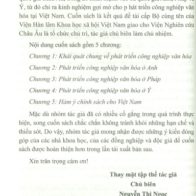 Công Nghiệp Văn Hóa Một Số Nước Châu Âu Và Kinh Nghiệm Cho Việt Nam (Sách chuyên khảo) - Viện Hàn lâm Khoa học Xã hội Việt Nam - Viện nghiên cứu Châu Âu - Nguyễn Thị Ngọc chủ biên