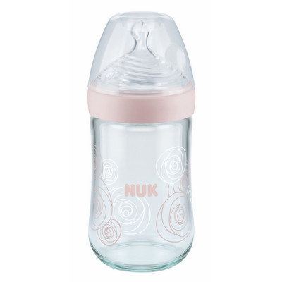 Bình Sữa Thủy Tinh 240ml Nature Sense Núm Ti Silicone S1 Nuk NU21498 (Size M) - Màu Ngẫu Nhiên
