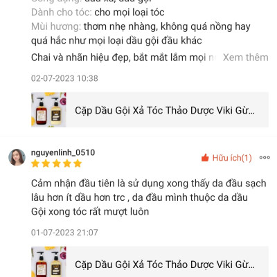 Cặp Dầu Gội Xả Tóc Thảo Dược Viki Gừng Bồ Kết 300ml