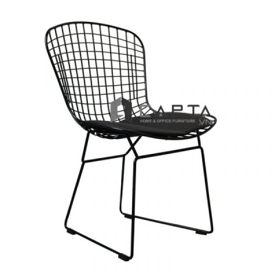 Ghế cafe fastfood ngoài trời BERTOIA-2 Nội thất Capta.vn Ghế ăn sắt sơn tĩnh điện nệm PVC  màu đen không tay có lưng tựa Outdoor