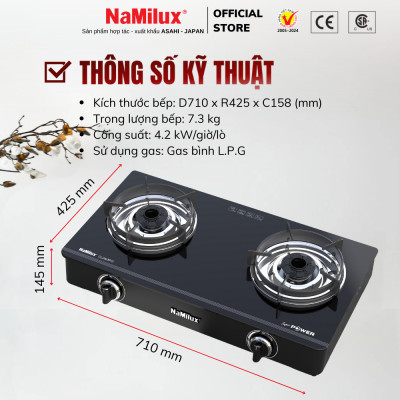Bếp Gas Đôi Mặt Kính Cao Cấp NaMilux DL2463PG – Công Suất Mạnh 4.2Kw – Kiềng Bếp Tráng Men – Hàng Chính Hãng