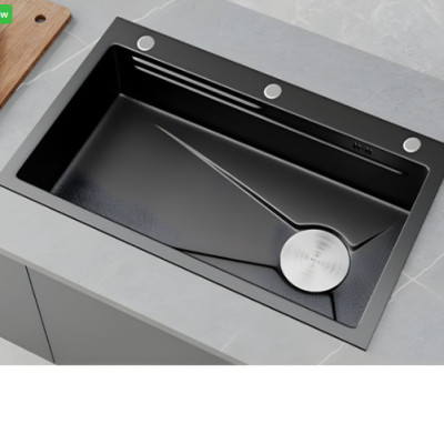 Chậu rửa bát 1 hố lớn inox 304 nano đen Valenza kháng khuẩn cao cấp kèm vòi rửa bát rút dây inox 304 nóng lạnh nano đen Valenza, bộ xả to ngăn mùi, khay inox kín-TẶNG BÌNH ĐỰNG NƯỚC RỬA CHÉN