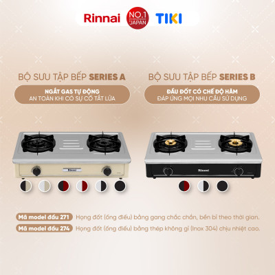 Bếp gas dương Rinnai RV-A271B(EB) mặt bếp men và kiềng bếp men - Hàng chính hãng.