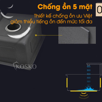 Bồn rửa chén inox 304 KOSKO, chậu rửa chén bát 82x45cm đúc lệch lắp được nhiều loại vòi nước rửa chén