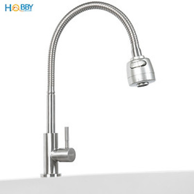 Vòi rửa chén đầu tăng áp thân uốn cong inox 304 Hobby Home Decor LXL