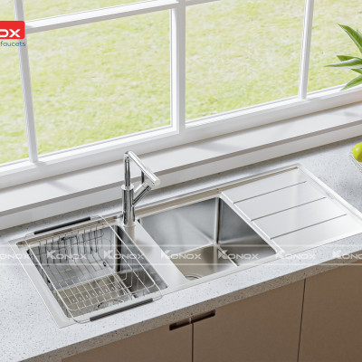 Vòi rửa bát rút dây Konox, Model Artan Black, 6 phiên bản màu, Bề mặt mạ PVD 5 lớp cao cấp, Lõi đồng tiêu chuẩn CW617N, Linh kiện phụ trợ dòng chảy nhập khẩu châu Âu, Bảo hành chính hãng 5 năm, Hàng chính hãng
