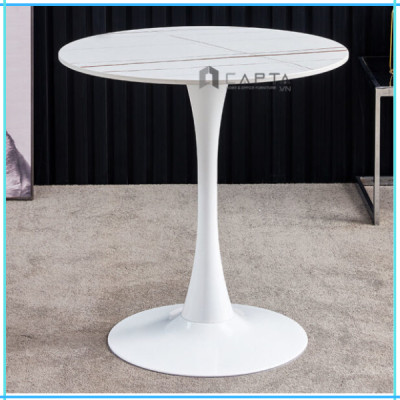 Bộ bàn tròn Tulip tiếp khách văn phòng mặt đá phiến 2 ghế tựa lưng trong suốt nhập khẩu nhỏ gọn