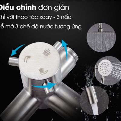 Sen cây tắm đứng nóng lạnh inox 304 KOSKO (BH 24 THÁNG), sen tắm nóng lạnh tròn L