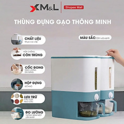 Hộp đựng gạo 12kg, thùng đựng ngũ cốc lớn có nắp đậy,  thùng đựng ngũ cốc gia dụng cho nhà bếp, nhiều loại ngũ cốc