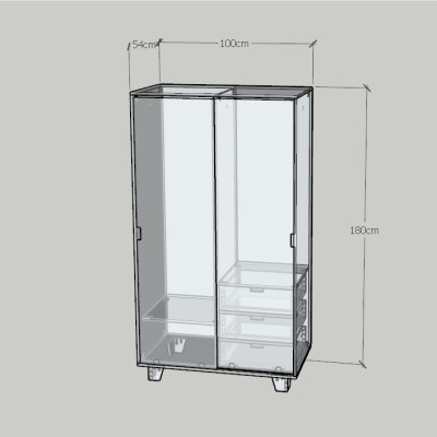 HAPPY FURNITURE , ALVA - Tủ quần áo 2 cửa lùa, TCL_041 , 100cm x 54cm x 180cm DxRxC