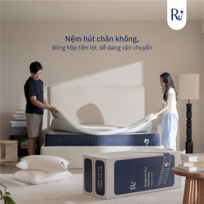 Nệm Foam Cao Cấp Ru9 Original Pro 25cm - Trắng Xanh | Lớp Foam 3 vùng | Tùy chỉnh độ êm | 6 Kích Thước