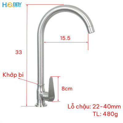 Vòi rửa chén bát lạnh inox 304 Hobby home decor RL1