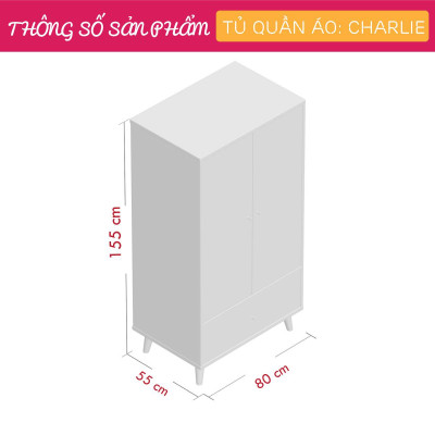 Tủ áo gia đình thiết kế hiện đại SMLIFE Charlie