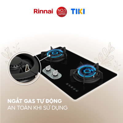 Bếp gas âm Rinnai RVB-220G(BG) mặt bếp kính và kiềng bếp gang - Hàng chính hãng.