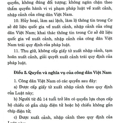 Luật Xuất Cảnh, Nhập Cảnh Của Công Dân Việt Nam (Hiện Hành) (Sửa Đổi, Bổ Sung Năm 2023)