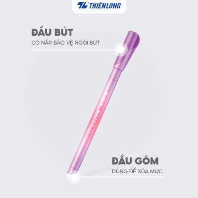 Combo 20 Bút gel xóa được Mazzic ngòi 0.5mm mực xanh/đen/tím có gôm tẩy chuyên dụng trên thân Thiên Long GELE-006