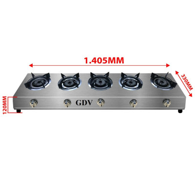 Bếp Gas Khè Bán Công Nghiệp Inox GDV 5 Lò Đốt Chuyên Mỳ Cay, Bánh Xèo - Hàng Chính Hãng
