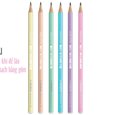 Bộ bút chì gỗ STABILO Schwan pastel 421 2B thân tròn - Bộ 2 bút thân màu hồng + Gôm tẩy  ER193 + Chuốt chì PS4538 (PC421R-C2S+)