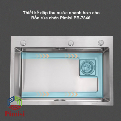 Chậu Rửa Bát Inox 1 Hố To Pimisi PB-7846 Luxury Làm Từ Thép Không Gỉ Inox Cao Cấp Kiểu Ngăn Lớn 1 Hộc, Kèm 1 Khay Bồn Rửa Chén Nhỏ Đơn Phụ Gác Chậu - Tháo Rời Với Đầy Đủ Phụ Kiện Xi Phông, Gắn Được Cả Bán Âm - Dương Bàn Đá Bếp | Hàng Chính Hãng