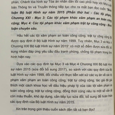 Bình luận Bộ luật Hình sự năm 2015 (Phần thứ hai – Các tội phạm), Chương XXI, Mục 3, 4: Các tội phạm khác xâm pham an toàn, trật tự công cộng