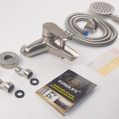 Bộ vòi sen nóng lạnh Inox SUS 304 Eurolife EL-1301 (Trắng vàng)