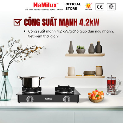 Bếp Gas Đôi Mặt Kính Cao Cấp NaMilux DL2463PG – Công Suất Mạnh 4.2Kw – Kiềng Bếp Tráng Men – Hàng Chính Hãng