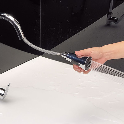 Vòi Rửa Chén Nóng Lạnh Dây Kéo Đồng Mạ Chrome Eurolife EL-KM05 (Trắng bạc)