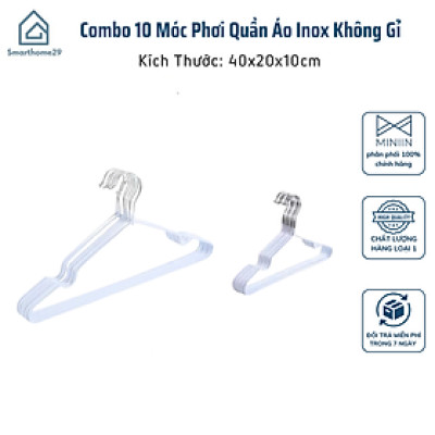 Combo 10 Móc Phơi Inox Không Gỉ, Móc Treo Quần Áo Chịu Nhiệt Cho Trẻ Em và Người Lớn - HÀNG CHÍNH HÃNG MINIIN