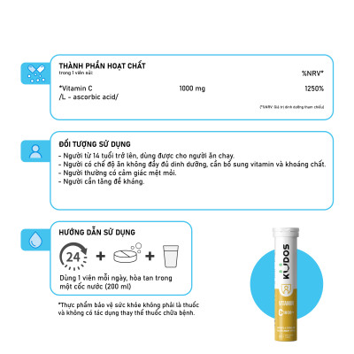 Combo Thực phẩm bảo vệ sức khỏe KUDOS VITAMIN C 1000MG + KUDOS EXTRA HIGH DOSE VITAMINS & MINERALS (20 viên/ tuýp)