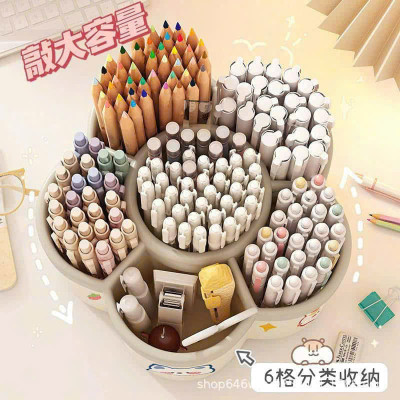 Hộp Đựng Bút Xoay 360 Thiết Kế Bông Hoa 6 Ngăn – Hộp Đựng Văn Phòng Phẩm Để Bàn - HÀNG CHÍNH HÃNG MINIIN