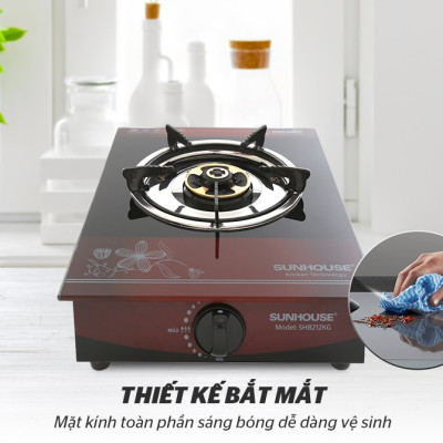 Combo Bếp Gas Dương Đơn Mặt Kính Sunhouse SHB212KG Kèm Van Dây - Hàng Chính Hãng