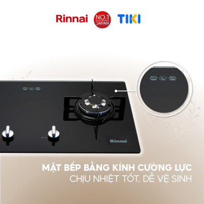 Bếp gas âm Rinnai Rinnai RVB-212BG mặt bếp kính và kiềng bếp men - Hàng chính hãng.