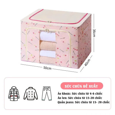 Túi vải đựng đồ quần áo khung thép chịu lực - Hộp đựng thú nhồi bông, sách vở, chăn màn, đồ chơi bằng vải- Tủ vải loại lớn 66L chính hãng LuckyDecor