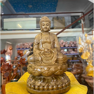 Tượng phật adi đà mini để ôtô ,bàn làm việc ,bàn học,láp tốp ...bằng gỗ bách xanh thơm nức kt cao 15×9×8cm
