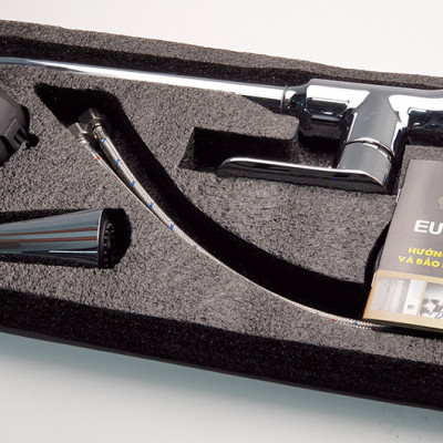 Vòi Rửa Chén Nóng Lạnh Dây Kéo Đồng Mạ Chrome Eurolife EL-KM05 (Trắng bạc)