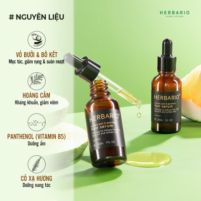 Serum mọc tóc tinh dầu vỏ bưởi & tinh dầu bồ kết herbario 30ml tinh chất kích thích mọc tóc nhanh, ngăn rụng tóc, hỗ trợ trị Rụng Tóc, làm tóc dài nhanh