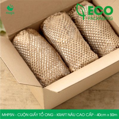 MHP5N - 40cm x 50m - Cuộn giấy tổ ong chống sốc - Kraft nâu Cao Cấp - Giấy gói hàng, gói quà