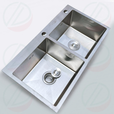 COMBO Chậu Rửa Bát 2 Hộc Có Chân Kèm Kệ Úp Chén Đa Năng - Gồm chậu, kệ úp chén, vòi lạnh Luxta, tặng rổ rút, vòi hút xà bông