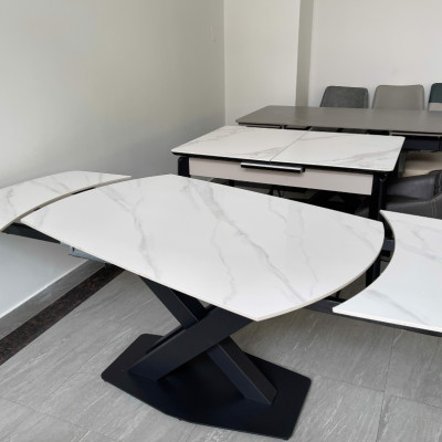Bàn ăn thông minh xoay mặt đá Tundo chân sắt sơn tĩnh điện kích thước 1m2/1m8 x 90 x 75cm