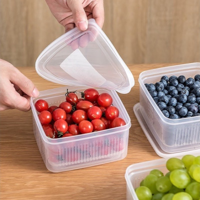 Set 02 hộp thực phẩm vuông có giá lót Nakaya 1100ml, giúp rau thịt không bị úng nước và tươi lâu hơn - nội địa Nhật Bản