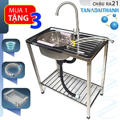 Bộ Chậu Rửa Bát Inox 1 Hộc 1 Bàn TÂN Á ĐẠI THÀNH Có Chân Kèm Vòi Nước Lạnh - Hàng Chính Hãng Tặng rổ rút, dây cấp inox, đầu nối ống xả chống hôi