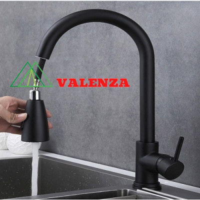 Chậu rửa bát 1 hố lớn inox 304 nano đen Valenza kháng khuẩn cao cấp kèm vòi rửa bát rút dây inox 304 nóng lạnh nano đen Valenza, bộ xả to ngăn mùi, khay inox kín-TẶNG BÌNH ĐỰNG NƯỚC RỬA CHÉN