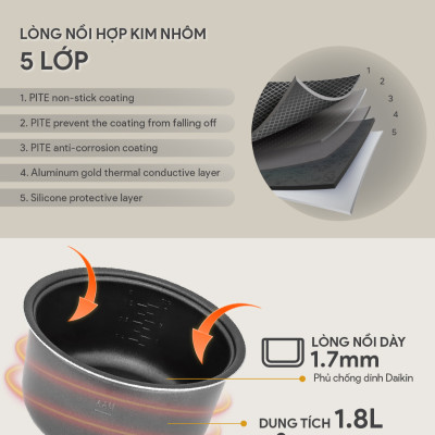 Nồi Cơm Điện Tử BlueStone RCB-5938 (1,8 Lít) - Hàng chính hãng