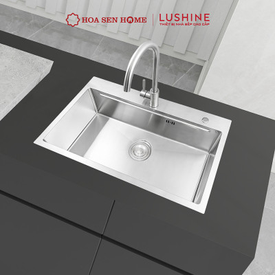 Bộ chậu rửa chén INOX 304 LUSHINE D004 công nghệ tạo hình thủ công, bề mặt mài xước láng mịn, chống xước bền bỉ - Hoa Sen Home - Hàng chính hãng