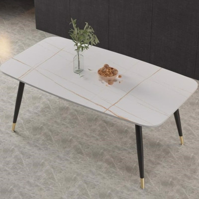 Bàn ăn cao cấp Tundo mặt đá ceramic chân côn núm bọc đồng