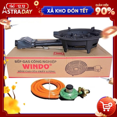 Bếp gas công nghiệp lửa lớn Windo  - Tặng bộ van dây (đầu đốt gang đúc nguyên khối, 3 vòng lửa) - Hàng Chính Hãng