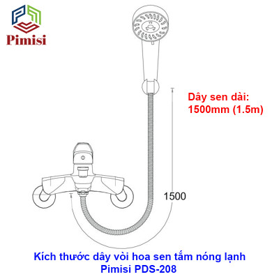 Dây Sen Tắm Của Vòi Tắm Hoa Sen Nóng Lạnh Pimisi Cao Cấp Bằng Inox 304 Với Đầu Dây Làm Từ Đồng Phù hợp Mọi Bát Sen Tắm Và Củ Vòi Sen, Dài 150 cm Chống Xoắn - Chịu Áp - Chịu Nhiệt - Mạ Xi Sáng Bóng - Ống Mềm, Cho Cả Vòi Xịt Nhà Vệ Sinh | Hàng Chính Hãng