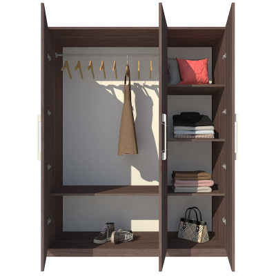 Tủ quần áo gỗ MDF Tundo 3 cánh 2 ngăn kéo màu vàng xậm 160 x 55 x 200cm